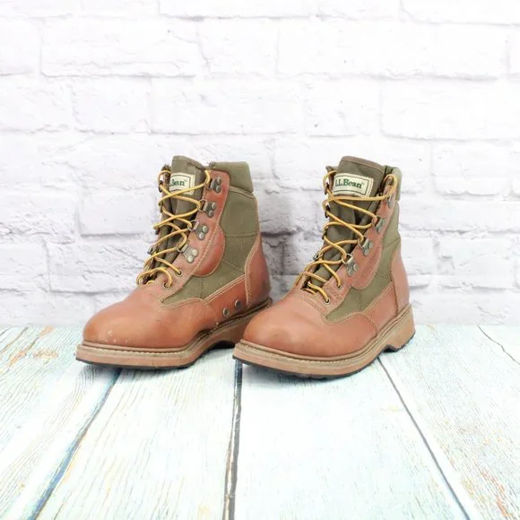 *Vintage LL Bean Fly Fishing Brown Leather Angling Felt Bottom Boots 9 Inch - Picture 2 of 10